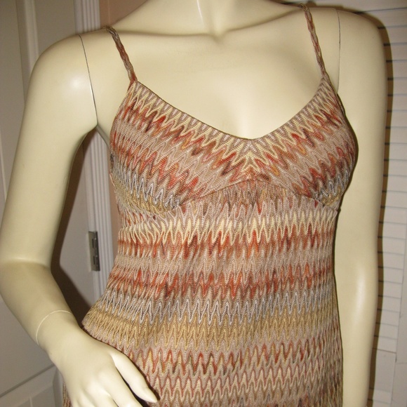 Vintage Y2K Ann Taylor Loft Knit Tank Top Cami Chevron Brown Tan Khaki Boho Chic - Picture 2 of 8
